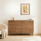 Eden - Commode 6 Tiroirs Façades Lamellées - Bois Clair