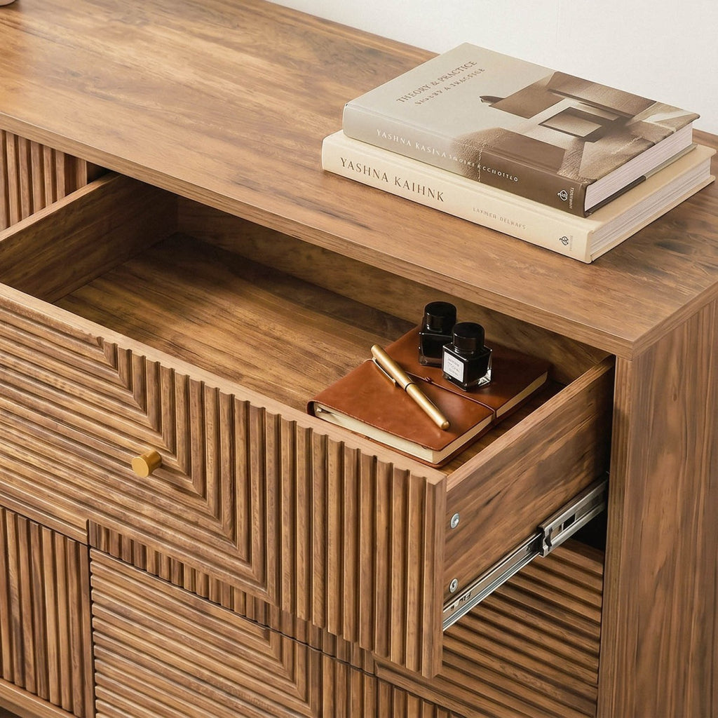 Eden - Commode 6 Tiroirs Façades Lamellées - Bois Clair