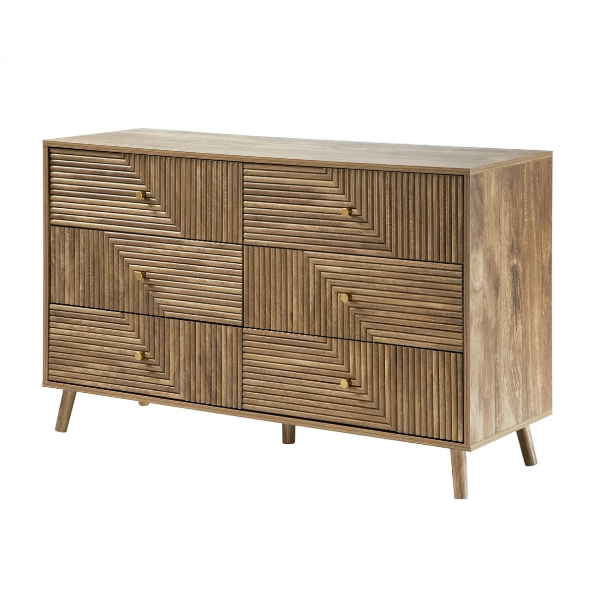 Eden - Commode 6 Tiroirs Façades Lamellées - Bois Clair