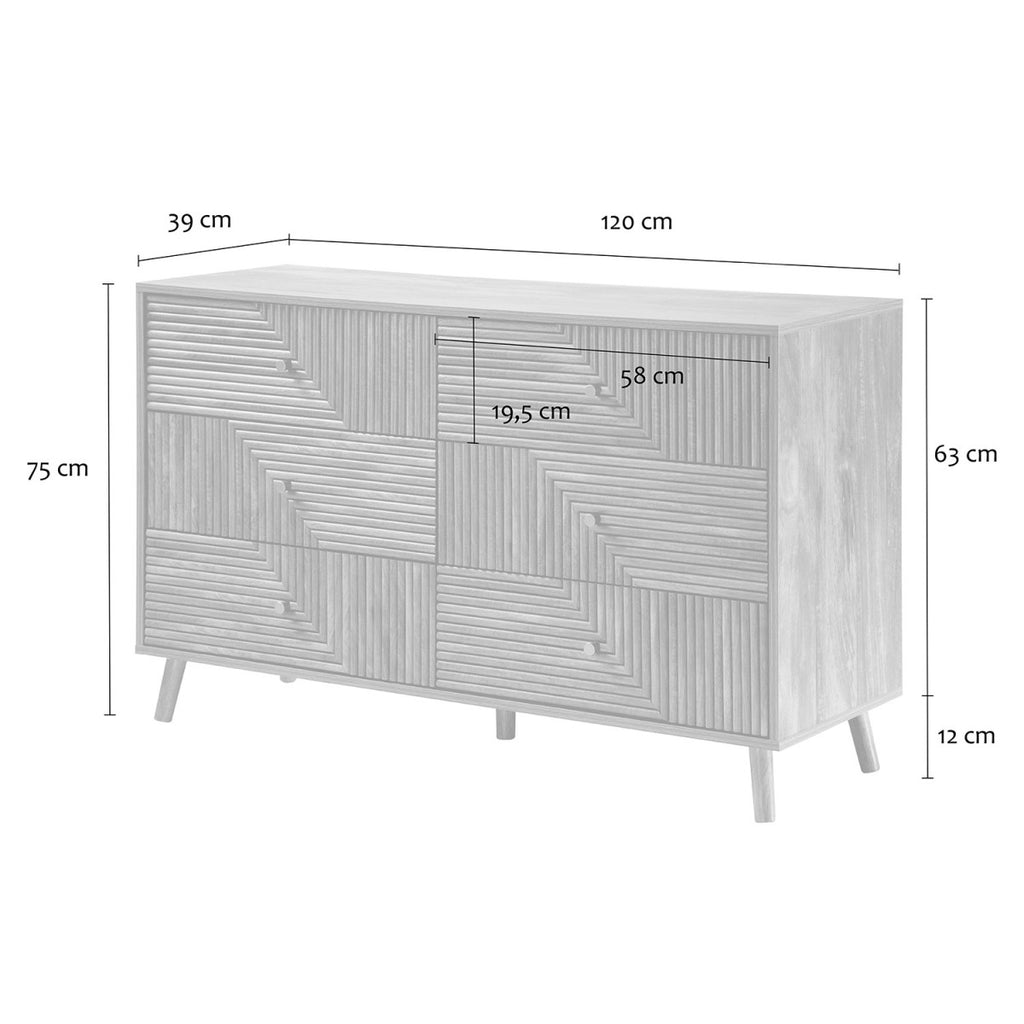 Eden - Commode 6 Tiroirs Façades Lamellées - Bois Clair