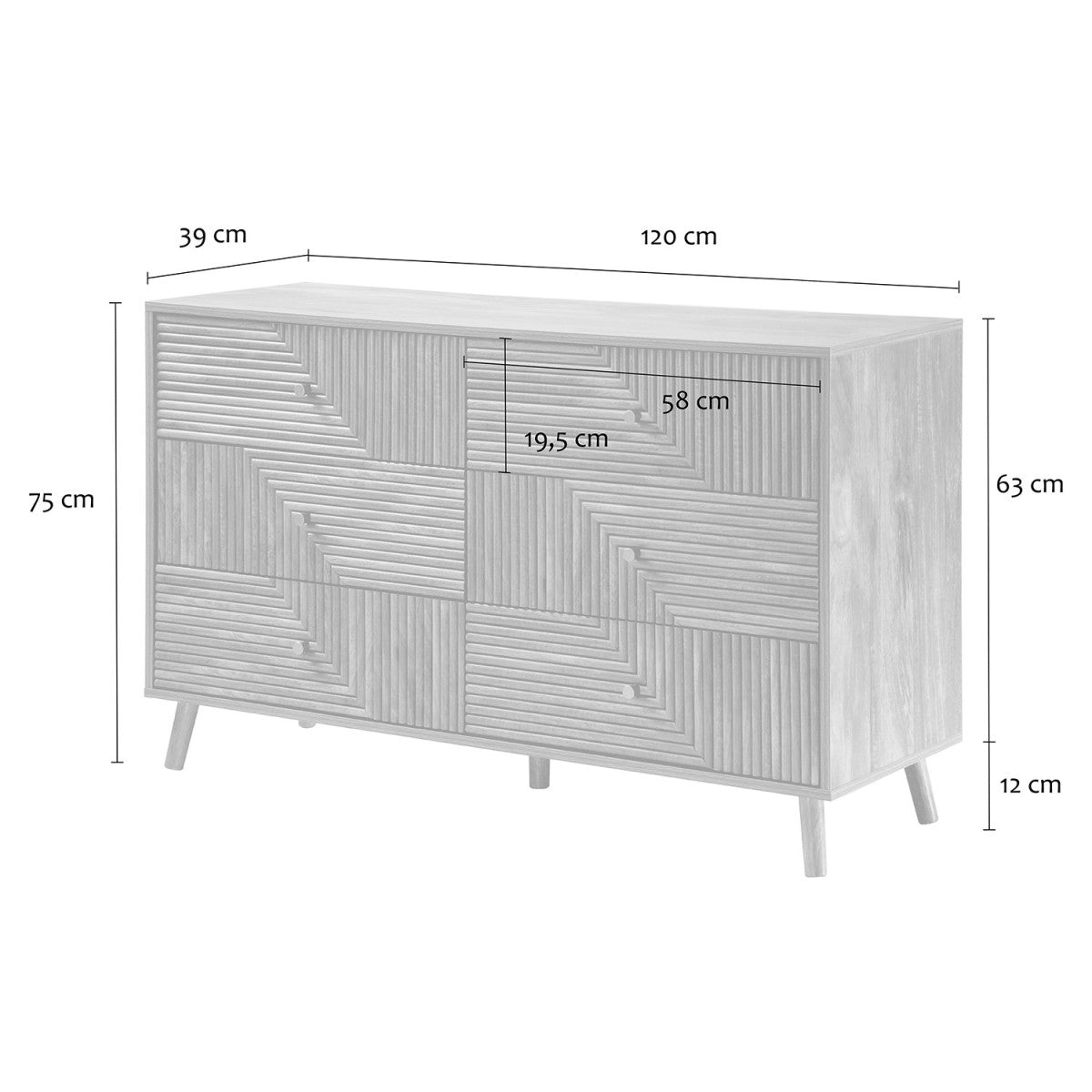 Eden - Commode 6 Tiroirs Façades Lamellées - Bois Clair