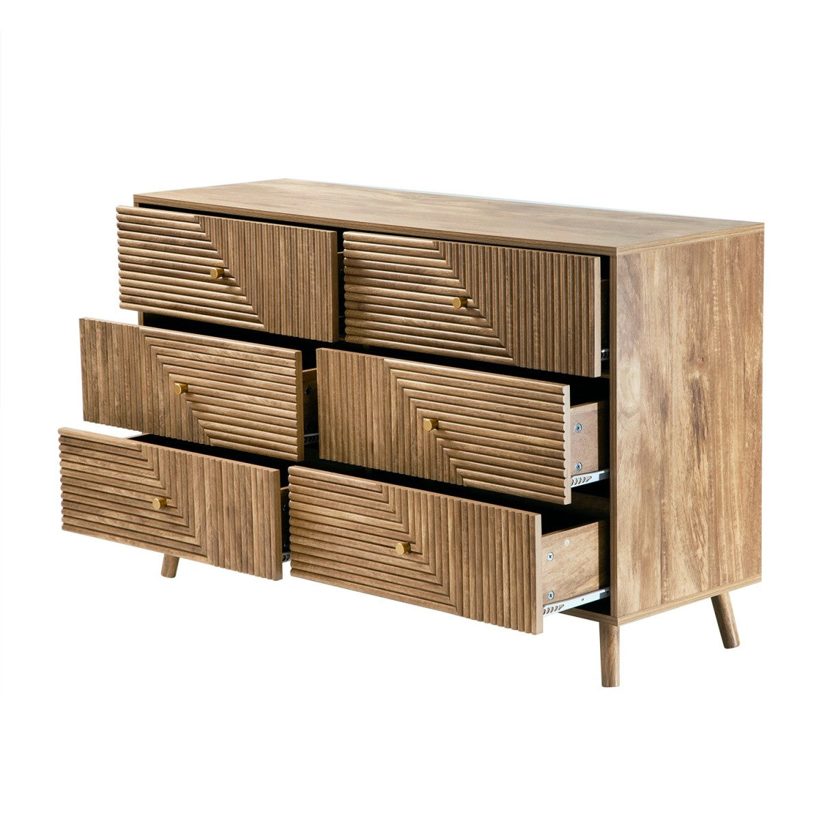 Eden - Commode 6 Tiroirs Façades Lamellées - Bois Clair
