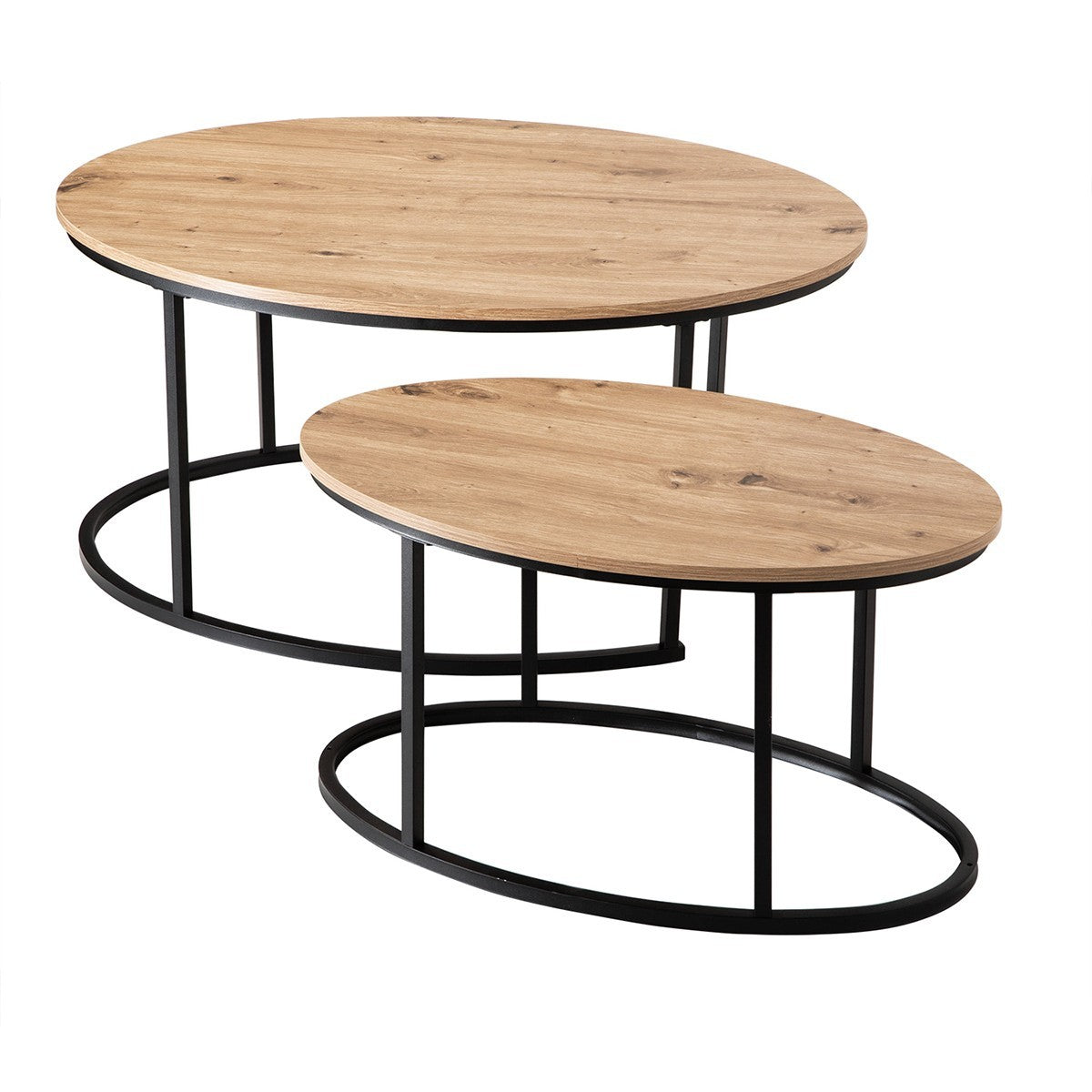 Lenny - Lot De 2 Tables Basses Gigognes Ovales - Chêne