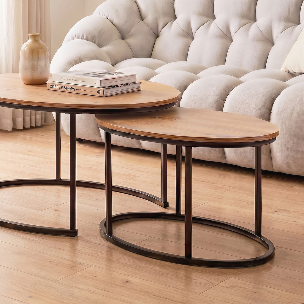 Lenny - Lot De 2 Tables Basses Gigognes Ovales - Chêne
