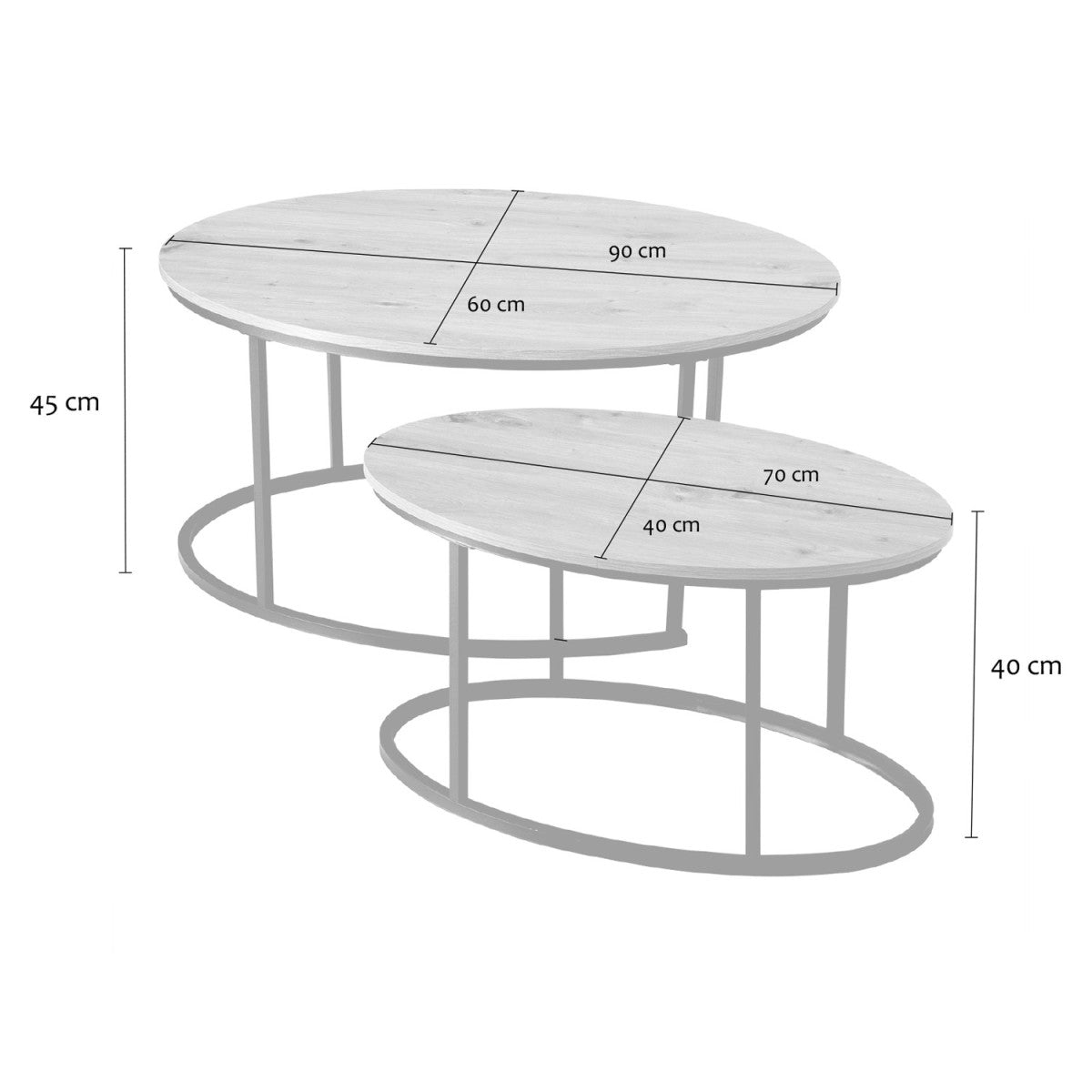Lenny - Lot De 2 Tables Basses Gigognes Ovales - Chêne