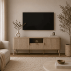 Maho - Meuble Tv 2 Portes Lames Arrondies - Chêne