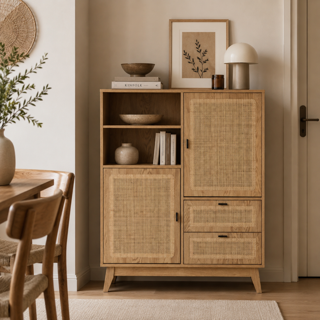 Alia - Tall Sideboard with 2 Doors/2 Drawers - Rattan
