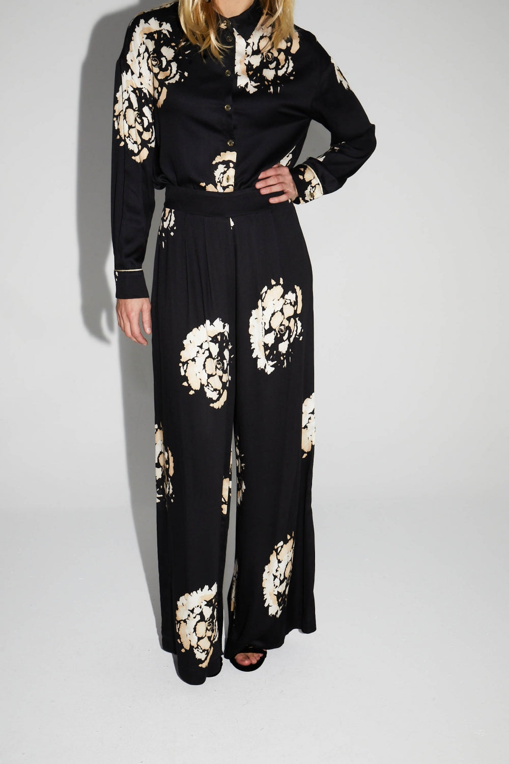 Print Maxi Beige Flower Trousers