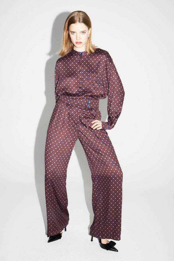 Pantalón azul geo con estampado Charlie Bordeaux, fabricado en Italia