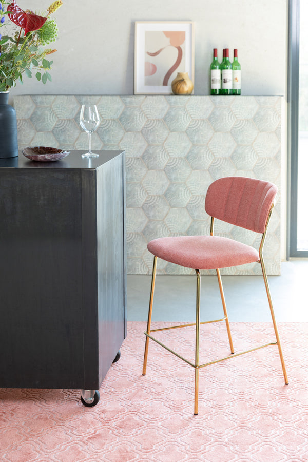 Jolien - Set of 2 Bar & Counter Stools - Fabric - Gold/Pink