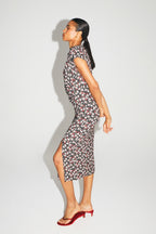 Vestido con estampado gitano floral rojo y rosa de Diane hecho en Italia