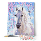 Peinture Par Numéros - Cheval Et Fleurs Blanches
