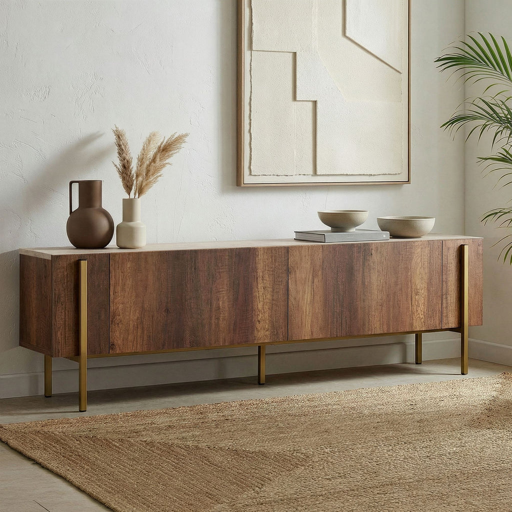 Nexus - TV Stand - Travertine/Barok Walnut/Gold