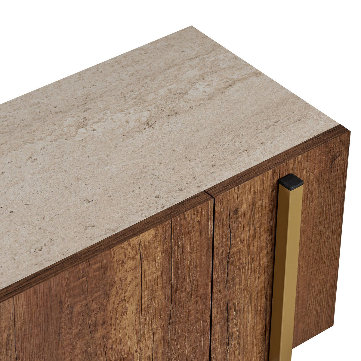 Nexus - TV Stand - Travertine/Barok Walnut/Gold