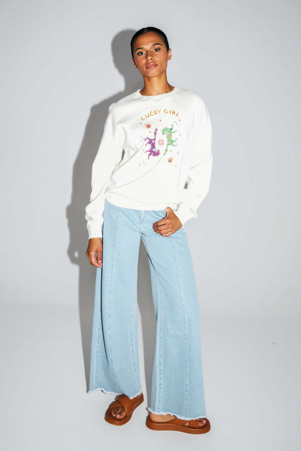 Eddie Lucky Girl Sweatshirt I Ekologisk Bomull Tillverkad I Portugal - Vit