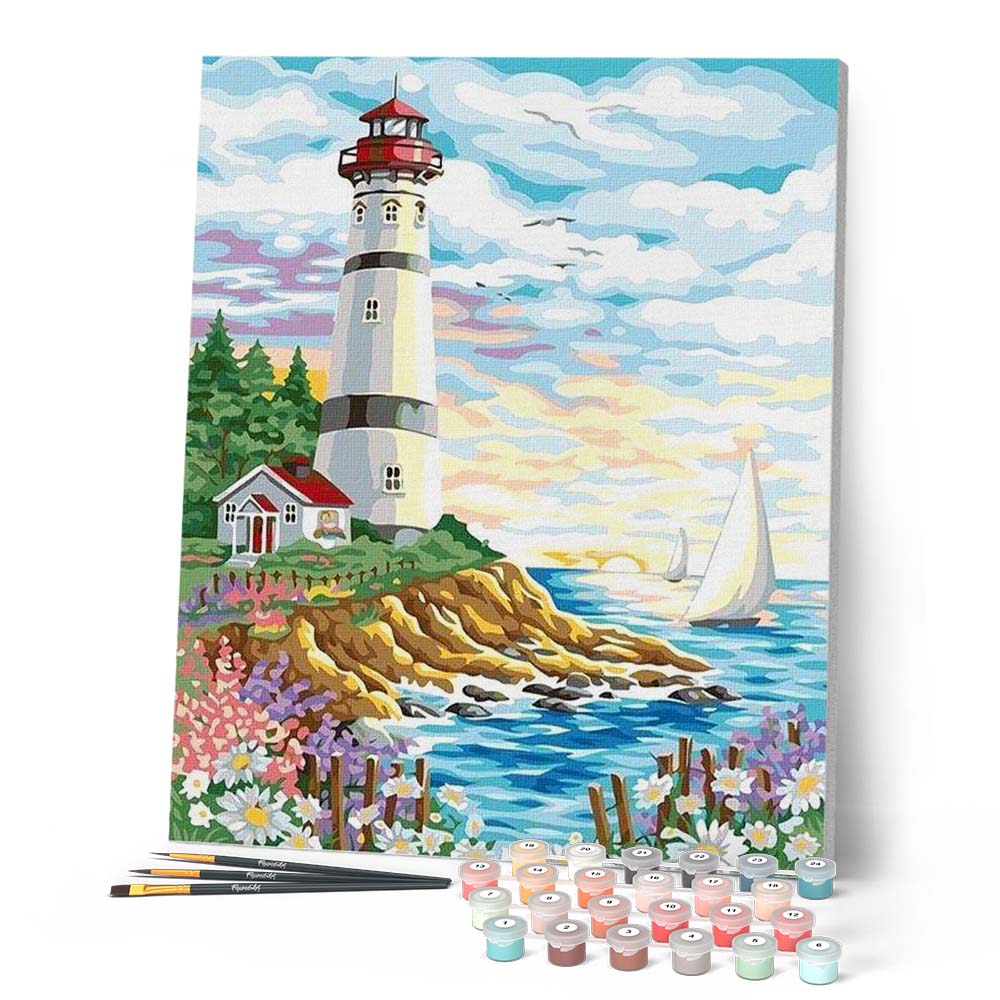 Paint By Numbers - Lighthouse Under A Cloudy Sky