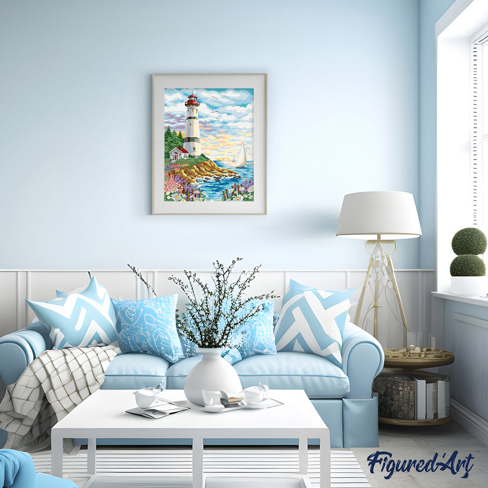 Paint By Numbers - Lighthouse Under A Cloudy Sky