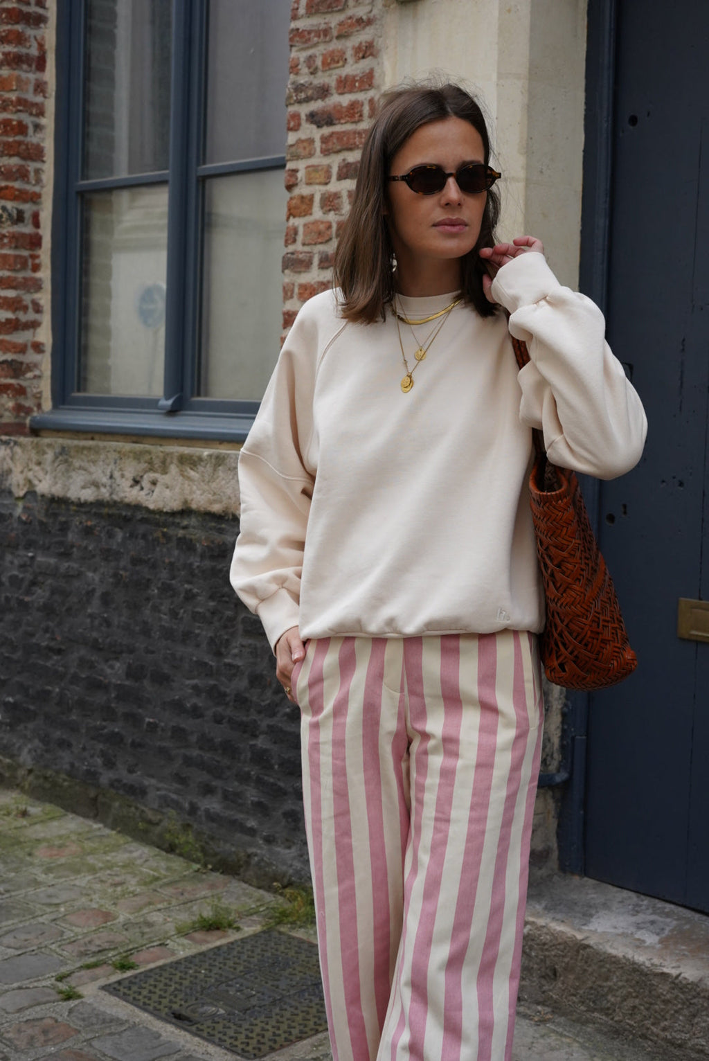 Pantalon Hubert Rayure Rose/Écru