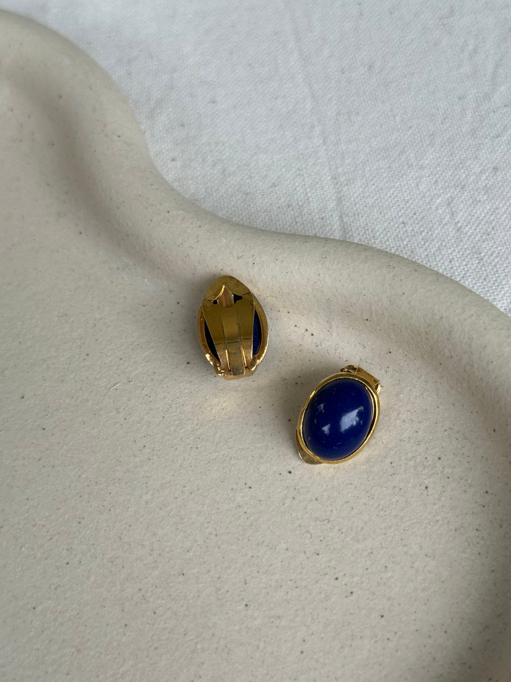 Boucles D’Oreilles Vintage - Ovales Et Cabochons Bleus