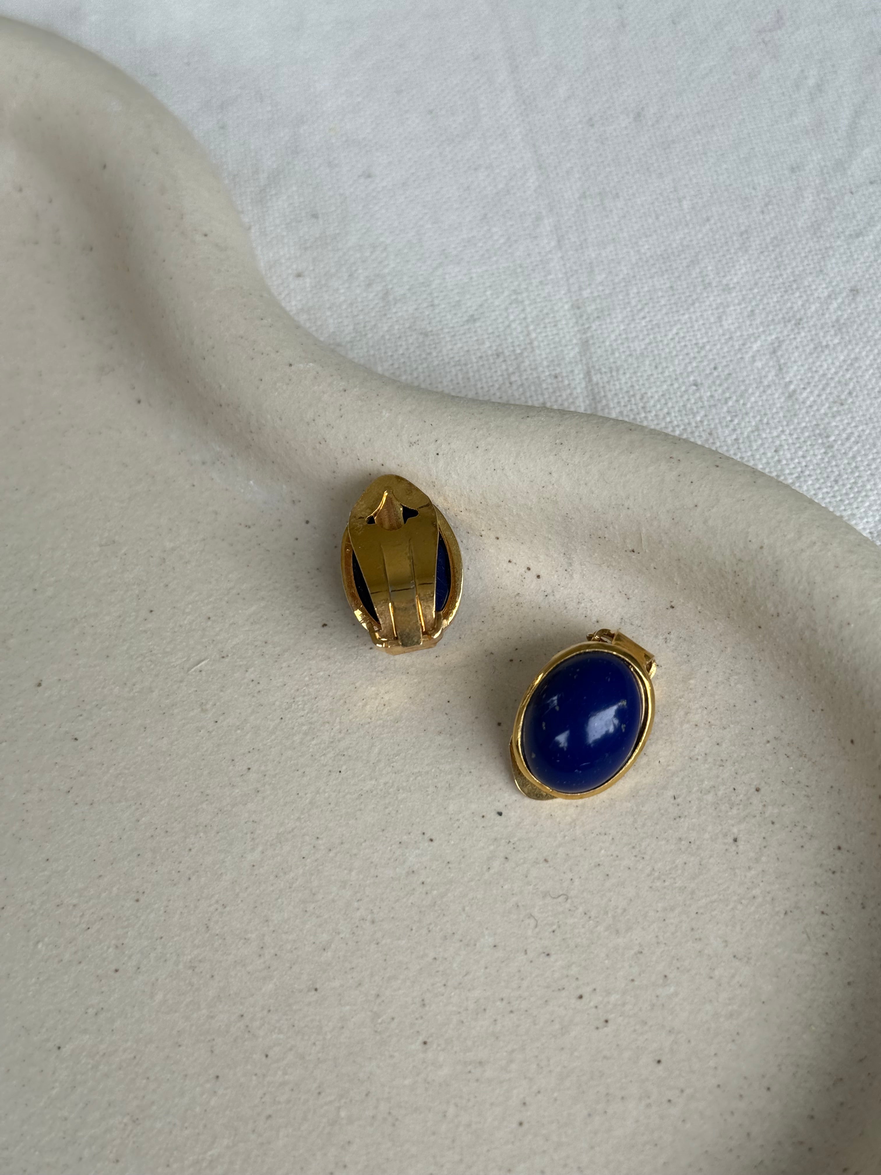 Boucles D’Oreilles Vintage - Ovales Et Cabochons Bleus