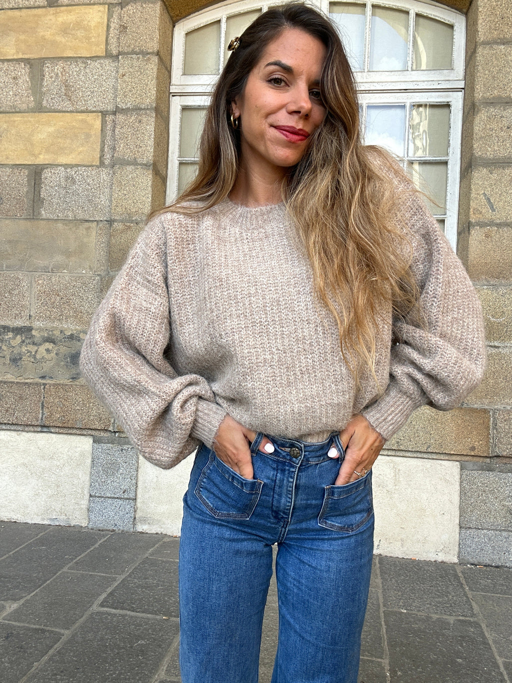 Pull En Maille Jade Taupe