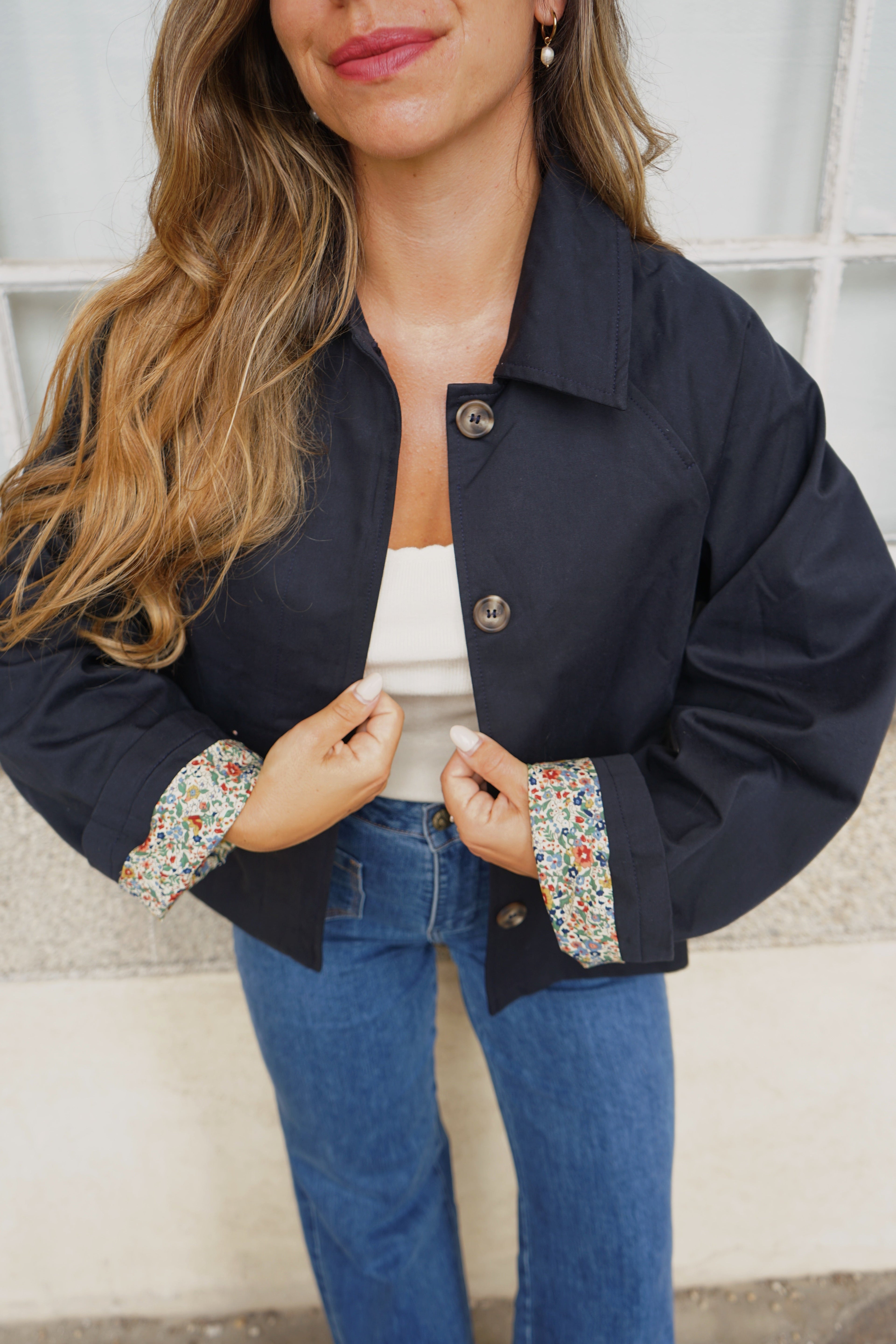 Liberty Cotton Trench Jacket Navy Edith