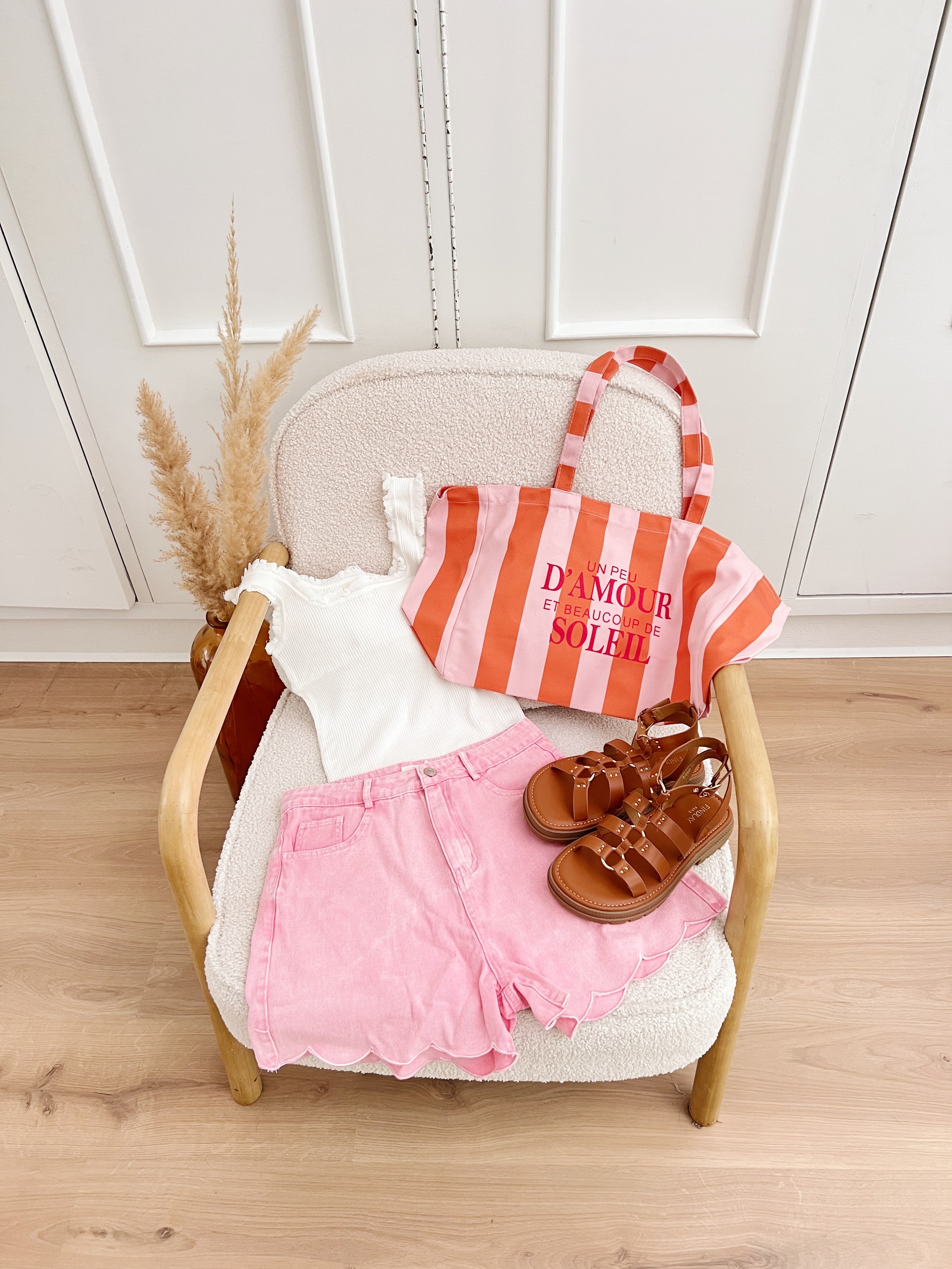 Bolso Tote Un Poco De Amor Y Mucho Sol A Rayas Rosa Naranja