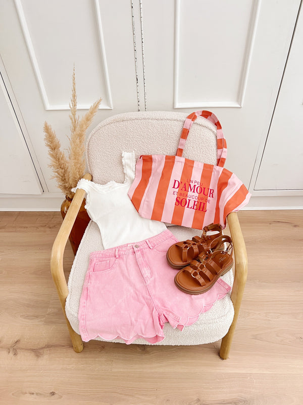 Sac Cabas Un Peu D’Amour Et Beaucoup De Soleil Rayé Rose Orange