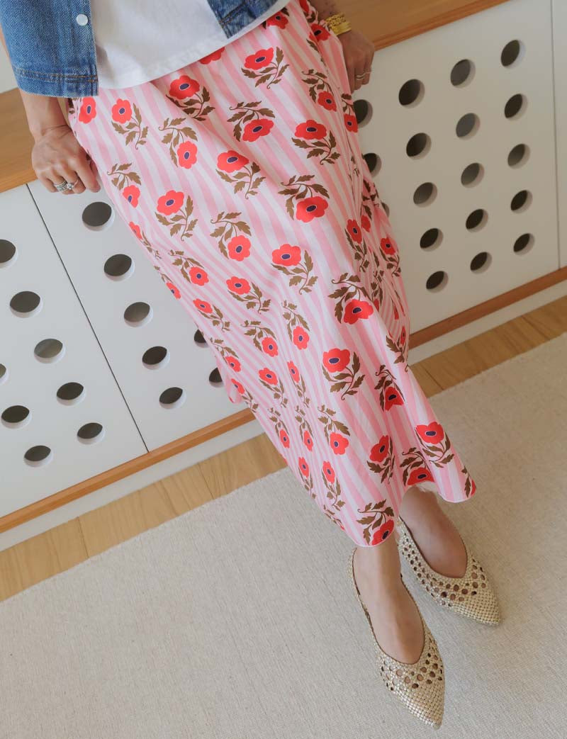 Falda De Rayas Rosas & Flores Yvelle