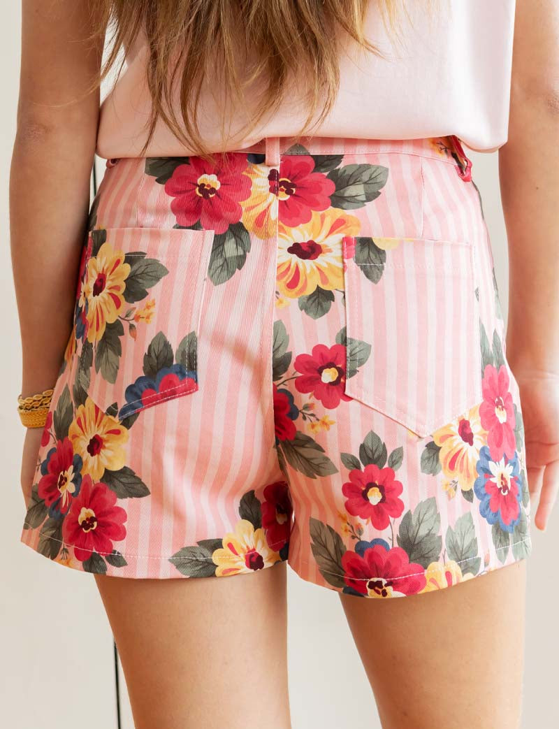 Short Met Roze Strepen & Bloemen Kevy