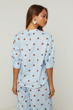 Chemise En Coton, Manches Courtes Motif Pois - Ciel
