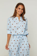Chemise En Coton, Manches Courtes Motif Pois - Ciel