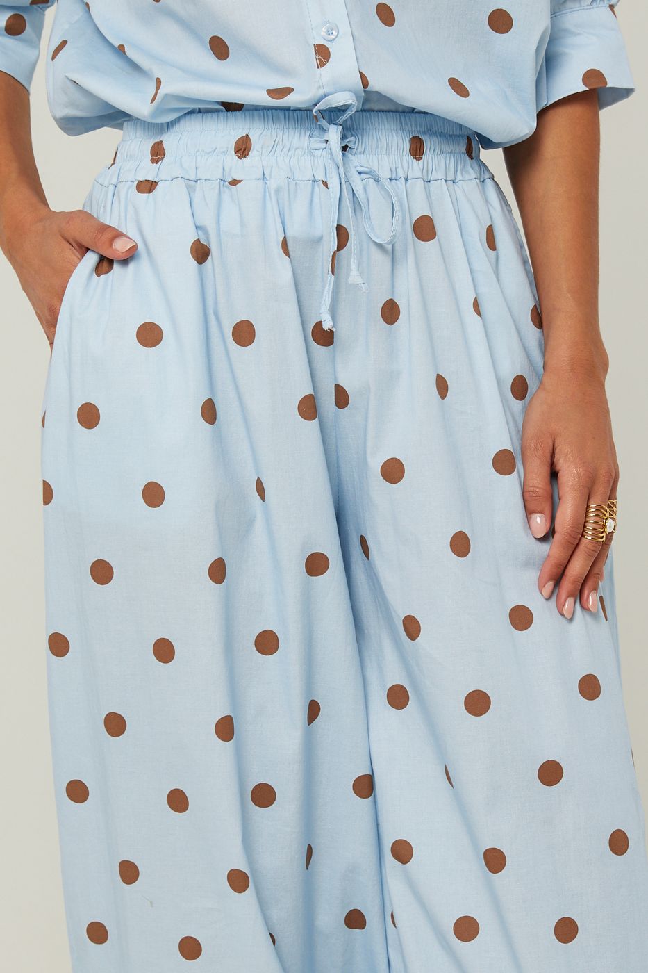 Pantalón De Algodón Con Estampado De Lunares - Cielo