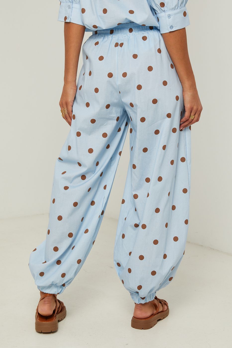 Pantalón De Algodón Con Estampado De Lunares - Cielo