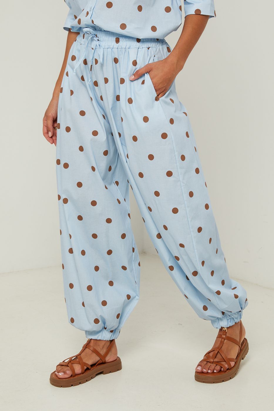 Pantalón De Algodón Con Estampado De Lunares - Cielo