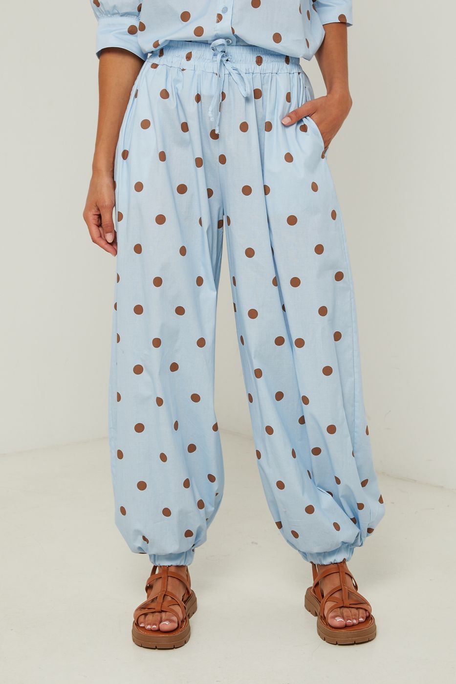 Pantalón De Algodón Con Estampado De Lunares - Cielo