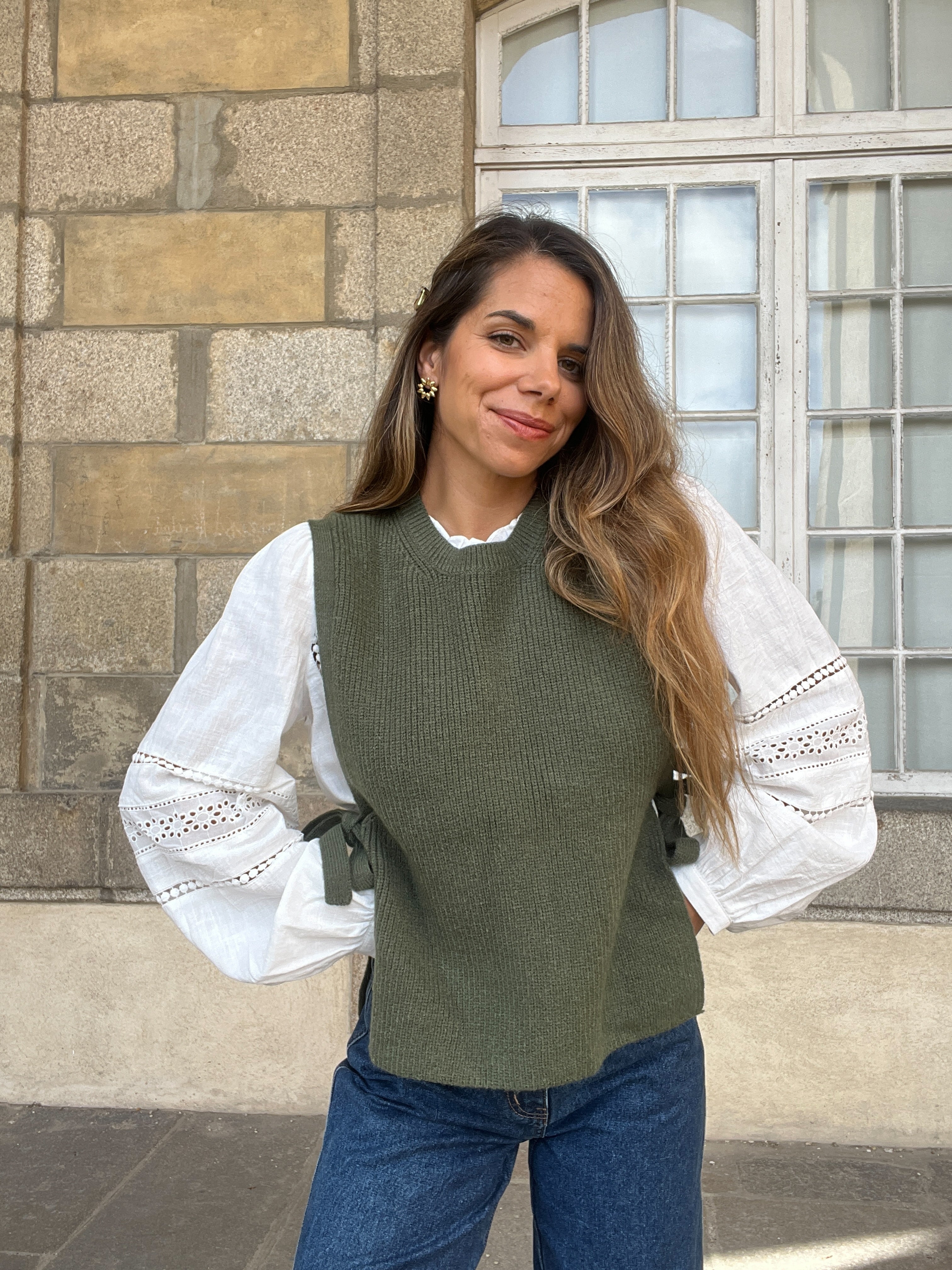 Khaki Valentine Sleeveless Knotted Sweater