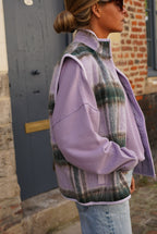 Léa Lilac Checked Sleeveless Jacket