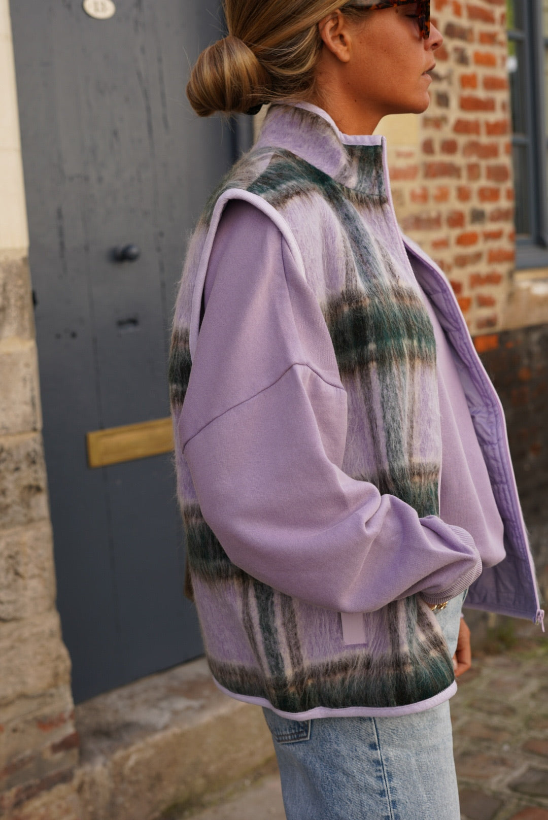 Léa Lilac Checked Sleeveless Jacket