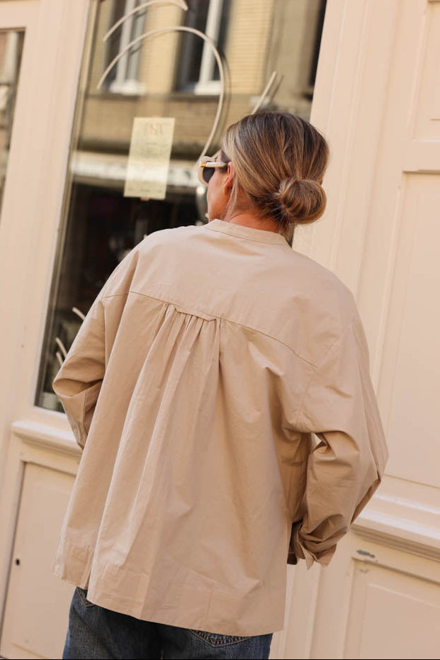 Beige Mandarin Collar Victoire Blouse