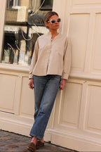 Beige Mandarin Collar Victoire Blouse