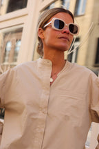 Beige Mandarin Collar Victoire Blouse