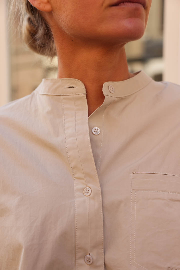 Beige Mandarin Collar Victoire Blouse