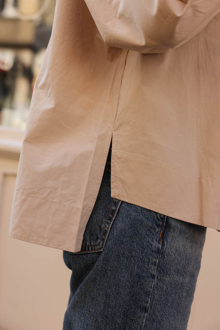 Beige Mandarin Collar Victoire Blouse
