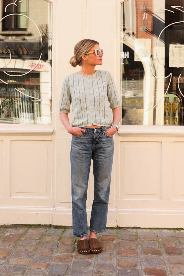 Théodore open-knit cardigan light green