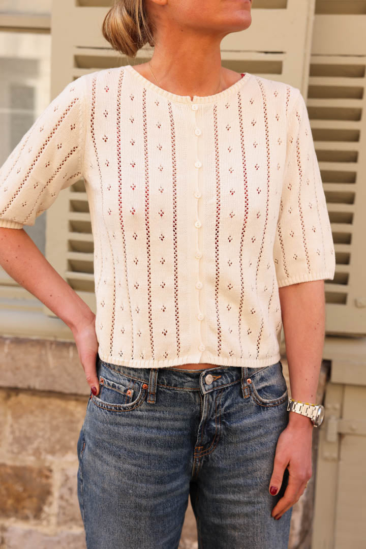Ecru Openwork Théodore Cardigan