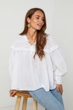 Top En Coton, Manches Longues - Blanc
