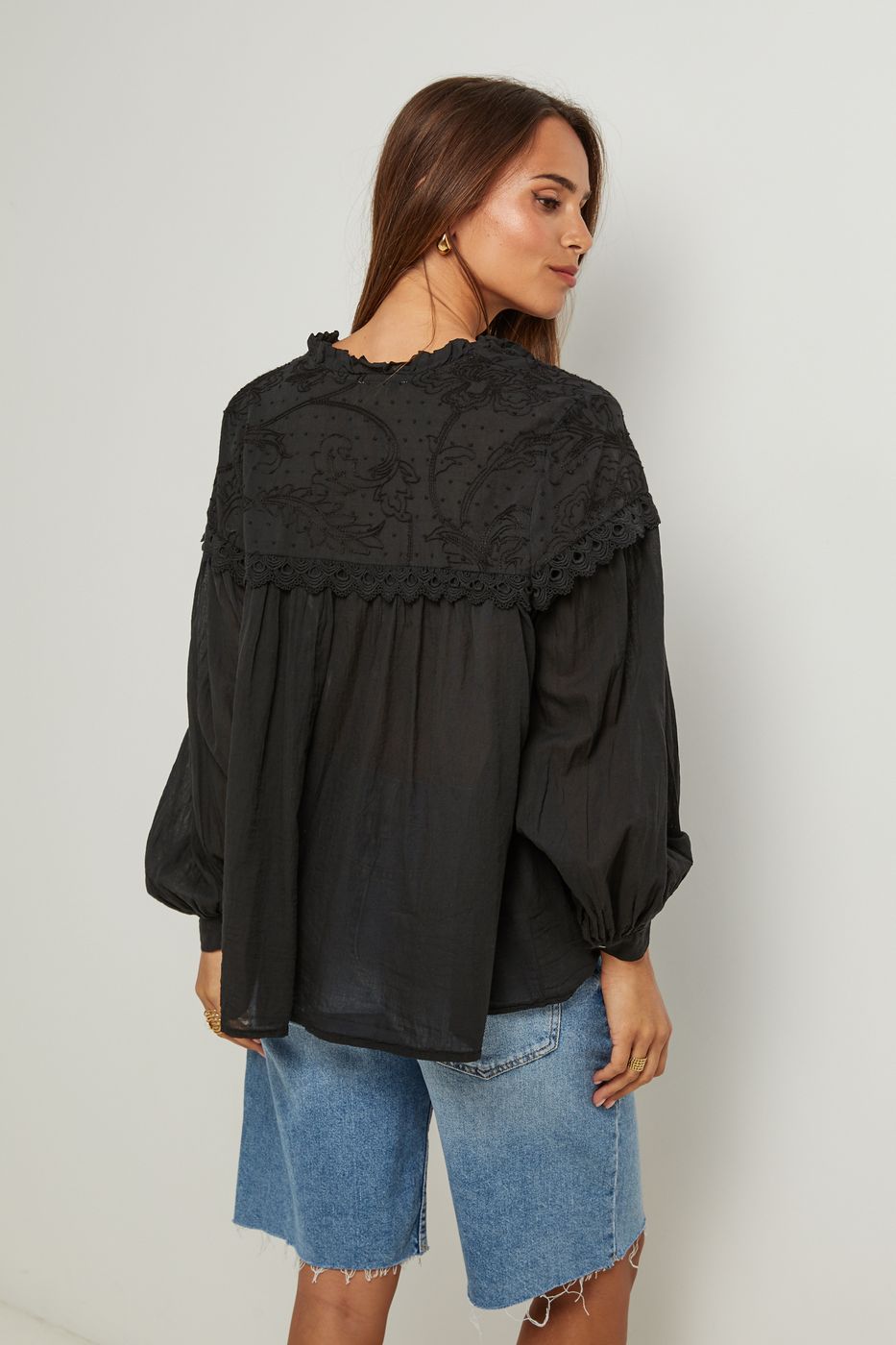 Top En Coton, Manches Longues - Noir