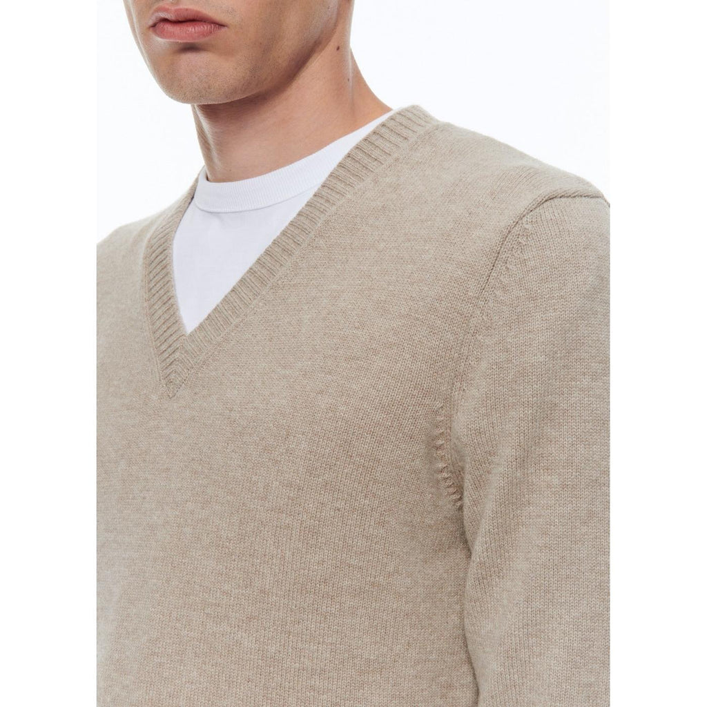 Jersey De Lana Y Cashmere Con Cuello En V - Camel