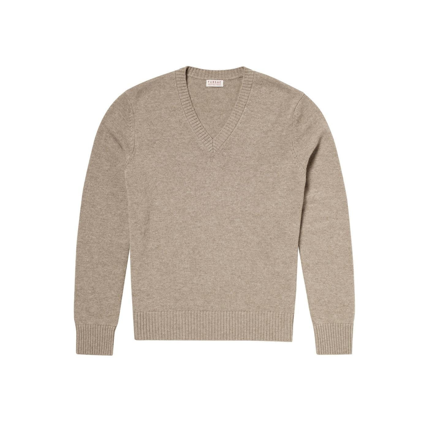 Jersey De Lana Y Cashmere Con Cuello En V - Camel